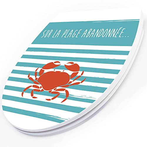 White Plastic Quick Release Toilet Seat - Oval Shape, Top Fixing with Adjustable Hinges, Easy Clean, Seagull and Starfish Design - One Size - color: Crab