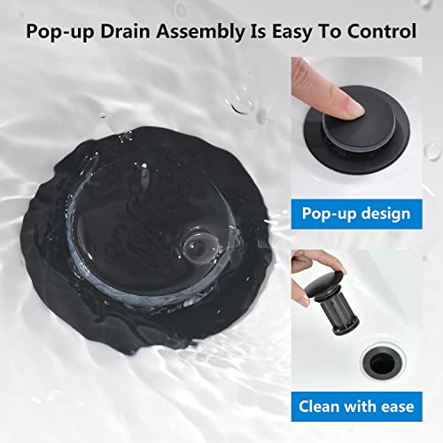 Black Bathroom Faucet, 2 Handle 4 Inch Centerset Sink Faucet with Drain | Yardmonet Matte Black Bathroom Sink Faucet, 2-Handle Stainless Steel Vanity Faucet With Pop-Up Drain And Supply Lines - color: Matte Black