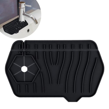 Silicone Sink Splash Guard Kitchen Splash Guard for Sink Splash Prevention Faucet Mat for Kitchen Sink Faucet Guard, Draining Mat Faucet Mat for Kitchen Sink Faucet Splash Guard（Black）