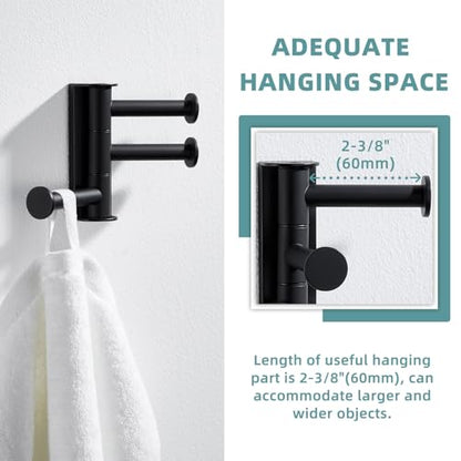 Suyar Bathroom Towel Hook Matte Black, Swivel Robe Holder 3 Arms, Wall Hook | SUS304 Stainless Steel, Screw Mount - color: Matte Black, size: 1 Pack