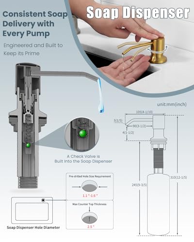 LED Kitchen Faucet, Brushed Gold Kitchen Faucet with Soap Dispenser and Deck Plate, Faucet for Camper Farmhouse RV Kitchen Sink, Single Handle Kitchen Sink Faucets with Pull Down Sprayer - color: C-Brushed Gold, style: Rustic