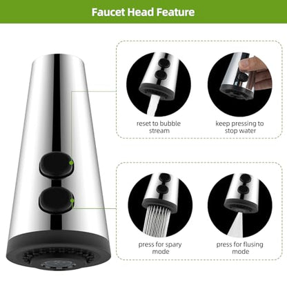 4 Function Kitchen Faucet Head Replacement, Universal Fit, Silver Chrome | NSF/ANSI/CAN 372 Certified, Pull Down Kitchen Sprayer Head, 15 Adapters Compatible with American Standard/Kohler/Moen/Delta - color: Chrome, style: 4 Modes Design