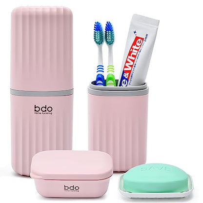 Bar Travel Soap Case Container, Portable Travel Toothbrush Holder, Pink | Dish Soap, drainage, leakproof, 7.88 in, Traveling Toothpaste Tooth Brush Holder, Cover, Trip, Camping - color: Pink