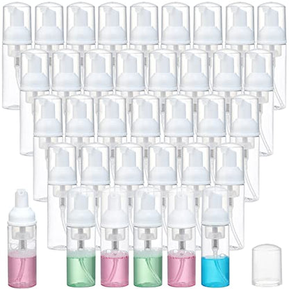 GliSun 36 Pcs Foam Pump Bottle 2oz Empty Refillable Mini Dispenser | for Lash Cleanser, Shampoo, Lotion, Hand Sanitizer, Cosmetics, Castile Soap, BPA-Free, Travel Size - color: Clear