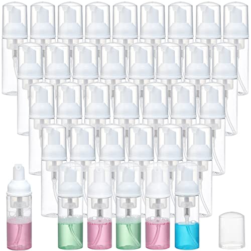 GliSun 36 Pcs Foam Pump Bottle 2oz Empty Refillable Mini Dispenser | for Lash Cleanser, Shampoo, Lotion, Hand Sanitizer, Cosmetics, Castile Soap, BPA-Free, Travel Size - color: Clear