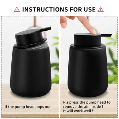 Soap Dispenser Ceramic with Easy-to-Press Pump Hand Lotion Liquid Dispenser for Shampoo Bathroom Kitchen 12 oz Black - color: Black