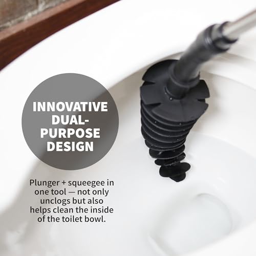 ToiletShroom Revolutionary Plunger, Squeegee, Clog Remover, Drain Cleaner, Bathroom Toilet Dredge Tool, Stainless Steel Handle with Caddy Holder, Оne Расk, Black