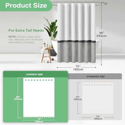 Extra Long Shower Curtains, 96 Inches Long Farmhouse Boho Striped Fabric Tassel Shower Curtains for Bathroom, Tall Bohemian Textured Cloth Shower Curtain Set with Hooks, Black, 72x96 - color: Black, size: 72"W x 96"L (Pack of 1)