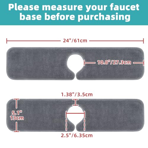 PoYang 4 Pack Faucet Mat for Kitchen Sink Splash Guard, Long 24x5.1 Inch | Super Absorbent Microfiber Faucet Mat, Catch Splashes and Drips, Machine Washable Sink Protectors for Kitchen, Bathroom & RV - size: 24" x 5.1"