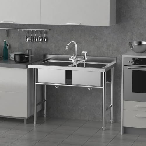 Wall Mount Kitchen Faucet with Side Sprayer, Commercial Sink Faucet 8 Inch Center, 360 Swivel Spout, Dual Functional Sprayer, Utility Sink Mixing, 304 Stainless Steel, Brushed Nickel Finish - color: E Style, Nickel Brushed