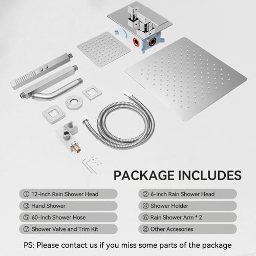 STARBATH Shower Faucet Set Shower System with Diverter Valve, Chrome | 12 Inch Ceiling Mount Rain Shower Head, 6 Inch Wall Mount Rainfall Shower Head and 2-in-1 Handheld Spray for Two Person - color: Chrome, size: 12"+6"-03