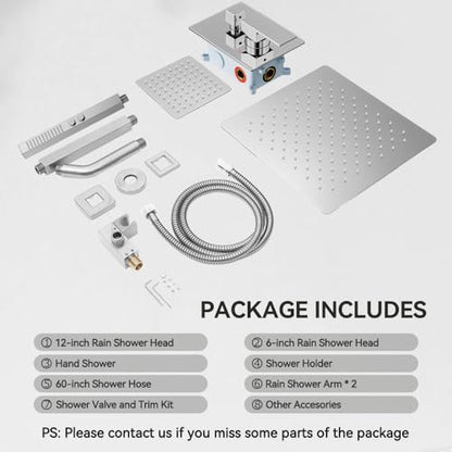 STARBATH Shower Faucet Set Shower System with Diverter Valve, Chrome | 12 Inch Ceiling Mount Rain Shower Head, 6 Inch Wall Mount Rainfall Shower Head and 2-in-1 Handheld Spray for Two Person - color: Chrome, size: 12"+6"-03