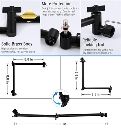 G-Promise 18 Inch Solid Brass Shower Head Extension Arm (Matte Black) | Rise or Lower Shower Head, All Metal, Height & Angle Adjustable Extender, Firmly Secure Shower Head, Easy to Install - color: Matte Black