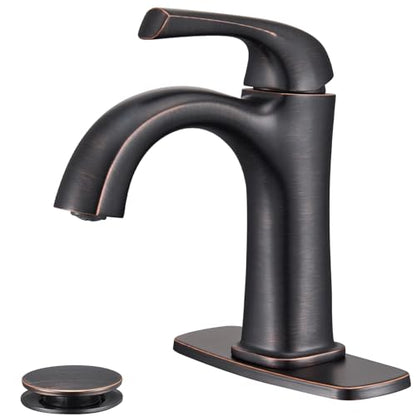 Oil-Rubbed Bronze Single Hole Bathroom Faucet, Single Handle Brass Bathroom Sink Faucet, Bathroom Sink Faucet for 1 or 3 Holes, Bathroom Faucets with Pop Up Drain and Supply Lines - color: A-Oil-Rubbed Bronze