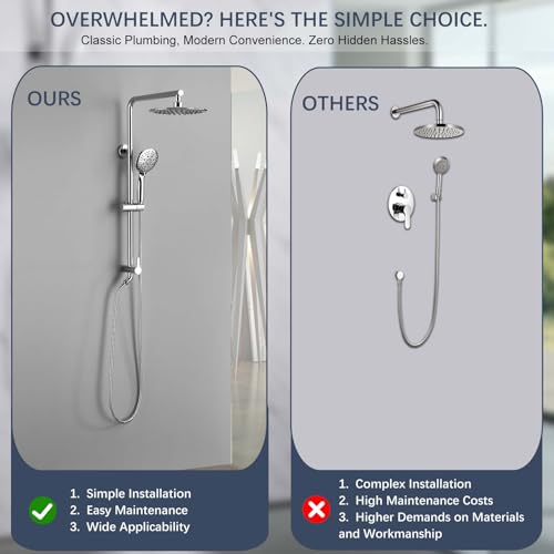9 Inch Rain Shower Head System with Handheld Spray, Handheld Shower Heads with Multi Spray Modes, Brass Diverter Valve, 360° Swivel Adjustable Rainfall Shower, Chrome Shower Faucet Set for Bathroom - color: Chrome, style: 1.8 Gallons Per Minute-Round