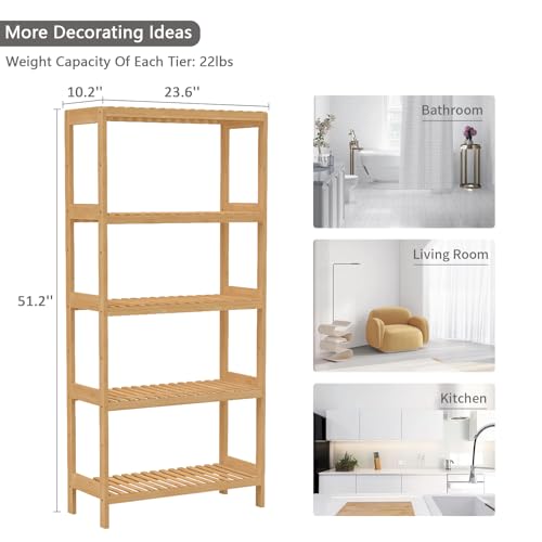 Bamboo Rack, Adjustable Bamboo Shelf, Bathroom Living Room, 5-Tier - size: 5-Tier