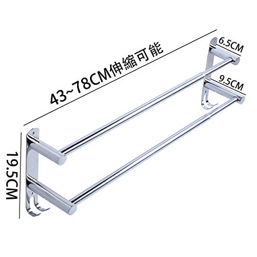 Towel Bars Retractable 20-30 Inche Stainless Steel 304 Bath Towel Rack Strong 3M Adhesive Bathroom Wall-mounting Free mounting Hole-Installing washroom Kitchen Space Saving 2 Bars