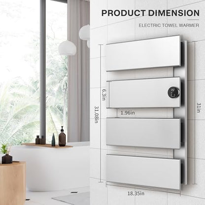 K&KALONZO Electric Towel Warmer Wall Mounted, Fast Heat in 2 Min, NTC Safety | 5 Timers & 3 Heat Levels Control, 2H Rapid Dry, Plug-In/Hardwired, Anti-Scald, Aluminum Heated Towel Rack for Bathroom, K4RS - color: Silver, size: 4-Bar