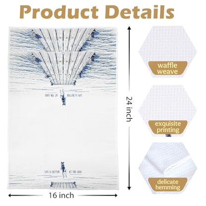 Funny Shiba Inu Gifts - Summer Lake House Kitchen Decor Set | Shiba Inu Gifts Waffle Dish Towels, Lake Gifts Hand Towels, Summer Shiba Inu Gift Tea Towel, 16×24 Inches Set of 2 - color: Shiba Inu