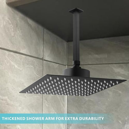 Ceiling Mounted Shower Arm with Flange, Universal Connection 1/2 NPT Straight, Made of Thicken Stainless Steel, Square Extension Arm for Fixed Rain Shower Head(6 Inch,Matte Black) - color: Matte Black, style: 6 Inch
