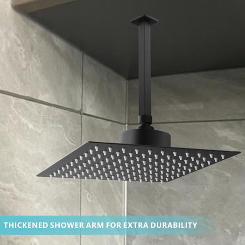 Ceiling Mounted Shower Arm with Flange, Universal Connection 1/2 NPT Straight, Made of Thicken Stainless Steel, Square Extension Arm for Fixed Rain Shower Head(4 Inch,Matte Black) - color: Matte Black, style: 4 Inch