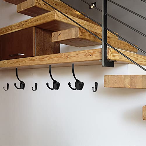ZAYBOD 10 Pack Heavy Duty Wall Mounted Black Coat Hooks with 30 Screws, mudroom Hooks, Backpack Hooks, Robe Hooks, Hat Hook（Two Types of Hooks + threeTypes of Screws Included）