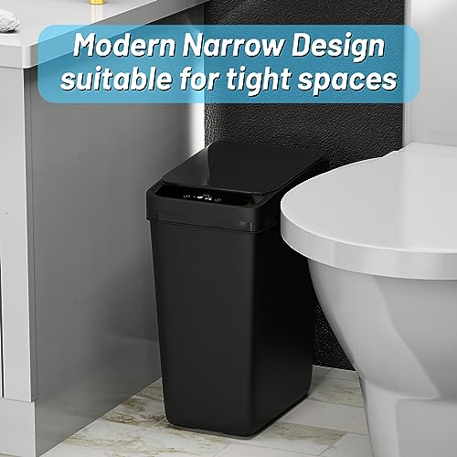 Procade 2Pack Touchless Bathroom Trash Can with Lid,4 Gal &2.5 Gal Slim Automatic Garbage Can, Auto Skinny Plastic Trash Bin, Small Motion Sensor Trash Bin for Bedroom, Bathroom, Office,RV(Black)
