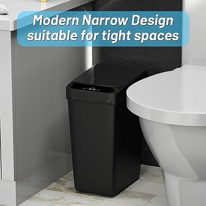 Procade 2Pack Touchless Bathroom Trash Can with Lid,4 Gal &2.5 Gal Slim Automatic Garbage Can, Auto Skinny Plastic Trash Bin, Small Motion Sensor Trash Bin for Bedroom, Bathroom, Office,RV(Black)