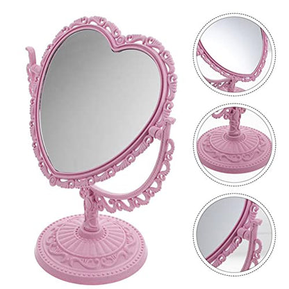 AKOAK Heart-Shaped Cosmetic Mirror, Pink | Plastic, Double-Sided, Rotatable, Lightweight - color: Pink