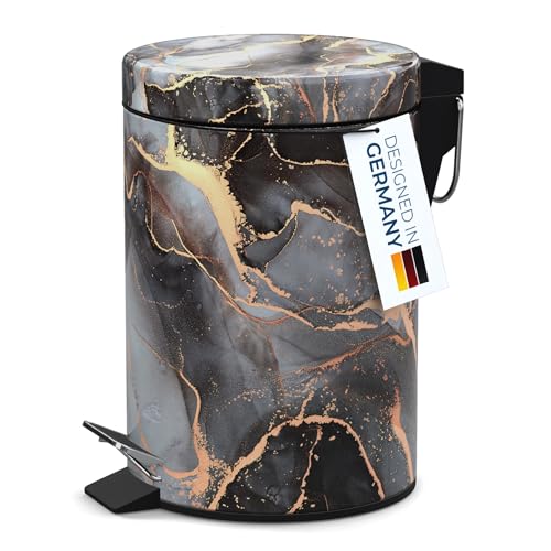 Sanilo Small Bathroom Trash Can with Lid [1.3 Gallon], Lidded Tiny Trashcan for Garbage, Mini Metal Bin with Soft Closing Mechanism, Bath Room Accessoire Wastebin with Inner Bucket (Marble Abstract) - color: Marble Abstract