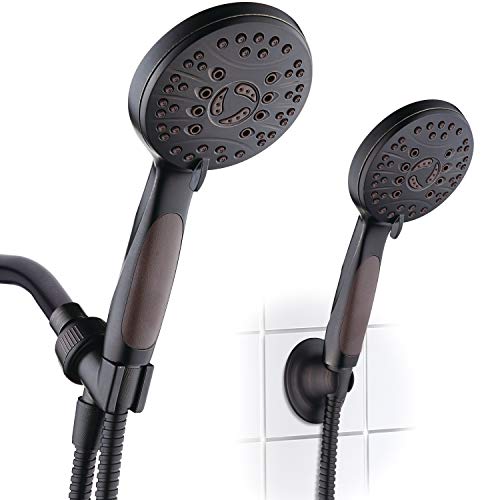 High Pressure 6-setting Luxury Handheld Shower Head, 6 Foot Stainless Steel Hose, Anti Clog Jets, Anti Slip Grip, Top US Brand, Includes Extra Wall Bracket - Oil Rubbed Bronze Finish - color: Oil Rubbed Bronze, style: 2.5 Gallons Per Minute