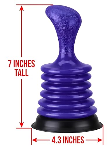 Mini Sink Plunger 2 Pack (Blue & Black), Powerful Bellows Clog Remover, Commercial Style Plumbing Tool for Kitchen & Bathroom Drains, Compact for Sink, Bathtub & Shower