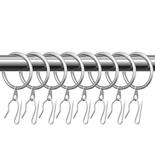Hotop 30 Pcs Metal Drapery Curtain Rings 0.98/1.26/1.65 inch Interior Diameter and 30 Pcs Hanging Curtain Drapery Pin Hooks for Window Door Shower(Matte Silver,25 mm) - color: Matte Silver, size: 25 mm