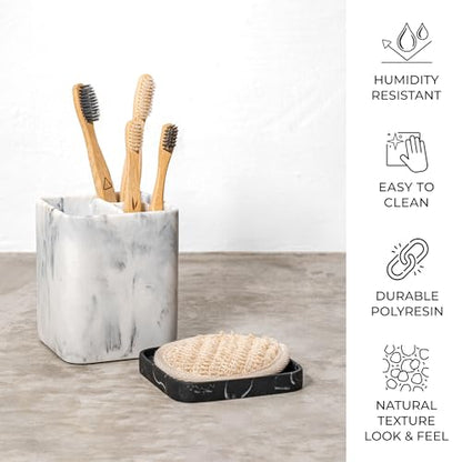 Toothbrush Holder, Countertop Marble Look Electric Toothbrush Toothpaste Makeup Brush Razor Holder Stand Bathroom Organizer with Detachable Tray - color: 2. White Marble