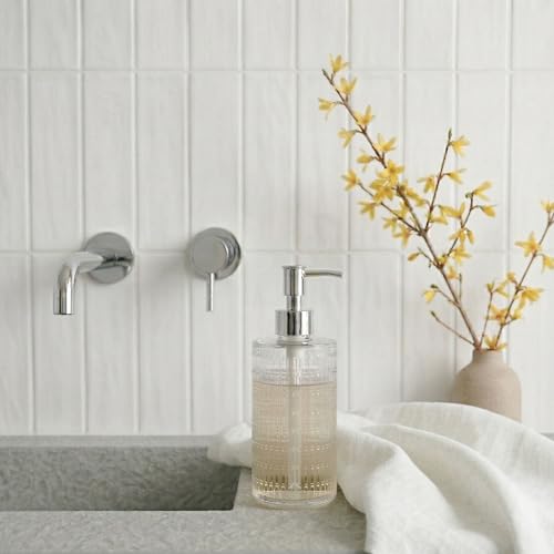 Fluted Glass Hand Soap Dispenser with Silver Slim Pump,17oz | Clear Ribbed Glass Bottle for Bathroom, Dish Soap Dispenser for Kitchen, Rust-Proof Pump - color: Silver Slim