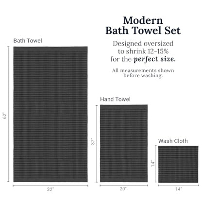 GILDEN TREE Waffle Towel Set Quick Dry Thin | 2 Bath Towels | 2 Hand Towels | 2 Washcloths, Modern Style (Faded Black) - color: Faded Black, size: Bath Towel Set