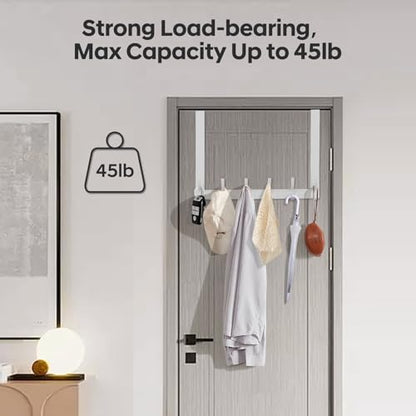 2 Pack Over The Door Hooks - NO NAIL over door hanger holder,NO ASSEMBLY REQUIRED large over the door towel rack with 12 hooks, heavy duty hooks for bathroom,bedroom,hanging towels,coats (White)
