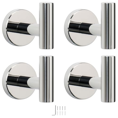 NearMoon Bath Towel Hooks- SUS 304 Stainless Steel Robe Hook Holder, Heavy Duty Coat Hook for Bathroom Livingroom Hotel Kitchen Garage, Wall Mounted (Chrome Finish, 4 Pack) - color: Chrome Finish, size: 4 Pack