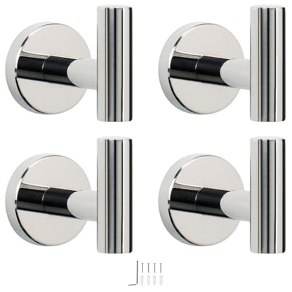 NearMoon Bath Towel Hooks- SUS 304 Stainless Steel Robe Hook Holder, Heavy Duty Coat Hook for Bathroom Livingroom Hotel Kitchen Garage, Wall Mounted (Chrome Finish, 4 Pack) - color: Chrome Finish, size: 4 Pack