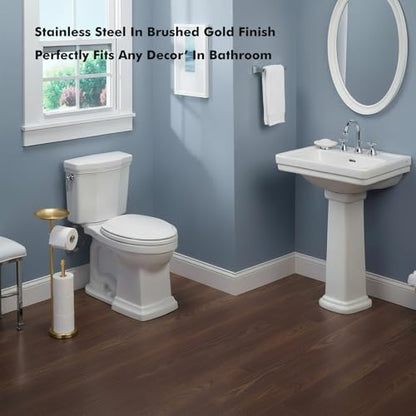 Freestanding Toilet Paper Holder with Shelf, Gold Toilet Paper Stand with Storage Tray and Space for 4 Extra Rolls - color: Gold