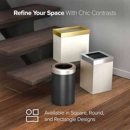 Gatco Modern Rectangle Wastebasket, Matte Pearl and Brushed Brass Combo - Stainless Steel Trash Can with Removable Lid, Leakproof, 3 Gallon Capacity for Bathroom, Bedroom, Kitchen, or Office - color: Matte Pearl / Brass
