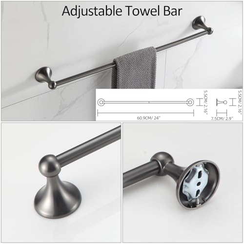 BGL Bathroom Hardware Set Grey Electroplating 4-Piece Bathroom Accessories Set Wall Mounted Adjustable Towel Bar Robe Hook Toilet Paper Holder Towel Ring Glossy Grey - color: Gunmetal Grey