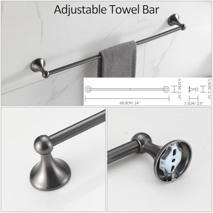 BGL Bathroom Hardware Set Grey Electroplating 4-Piece Bathroom Accessories Set Wall Mounted Adjustable Towel Bar Robe Hook Toilet Paper Holder Towel Ring Glossy Grey - color: Gunmetal Grey