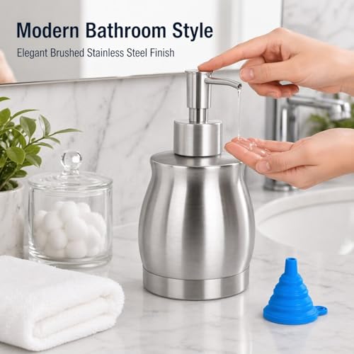 Stainless Steel Countertop Soap Dispenser Liquid Bottle and Pump, Suitable for Various Places Such as Kitchen and Bathroom (Brushed Nickel, 390 ml/13 oz) - color: Silver, size: 390ml