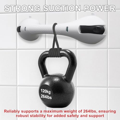 Suction Grab Bar for Shower Bathtub: Upgraded Heavy Duty Non-Slip Grip Handle with Strong Suction Cup for Bathroom Wall, Max Load 269LBS Safety Bar for Elderly Senior