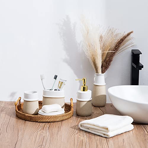 Beige Ceramic Soap Dispenser for Kitchen, Refillable Hand Dispenser Pump, 12Oz Lotion Dispenser Bathroom for Dish Soap, Hand soap. - color: Beige