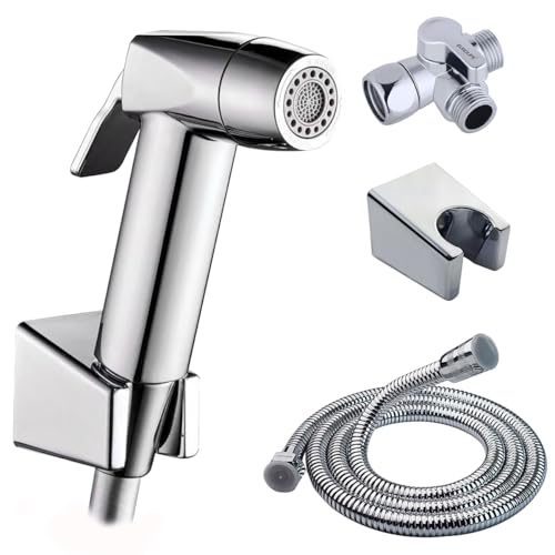 Handheld Bidet Sprayer for Toilet, Lockable Push Button, 2 Spray Modes, High Pressure ABS Bidet Sprayer Set with Hose & T-Valve, Easy Install – Shiny Chrome - color: Shiny Chrome