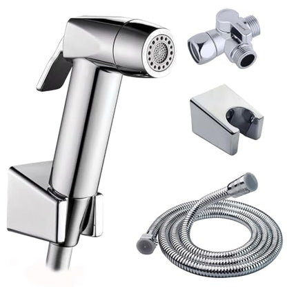 Handheld Bidet Sprayer for Toilet, Lockable Push Button, 2 Spray Modes, High Pressure ABS Bidet Sprayer Set with Hose & T-Valve, Easy Install – Shiny Chrome - color: Shiny Chrome