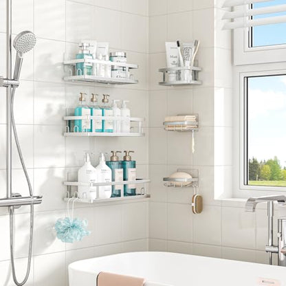 Youvip Silver Shower Caddy 6 Pack | No Drill, Large Capacity, 6 Adhesives, 24 Built-In Side Hooks - color: Silver-6pc