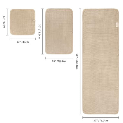 POLYTE 430 GSM Poly Blend Microfiber Quick Dry Waffle Bath Towel Set of 6 | 2-Body Towels, 2-Hand Towels, 2-Wash cloths, Oversize, Lint Free - color: Beige,light Gray